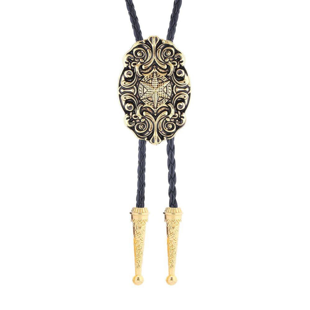 6727 Gothic Bolo Tie Vintage Gold Western Bolo Tie Cowboy Necktie Native